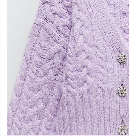 Zara Jewel Button cable knit cardigan purple small - Picture 3 of 10